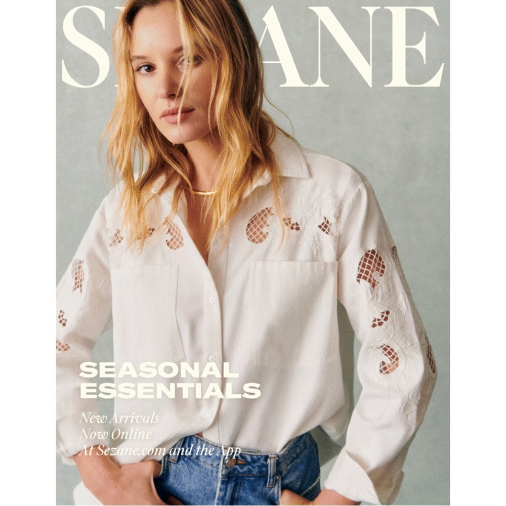 SEZANE NWT Ecru Floral Embroidered Cut Out Oversized Button Down Naora Shirt - Picture 4 of 17